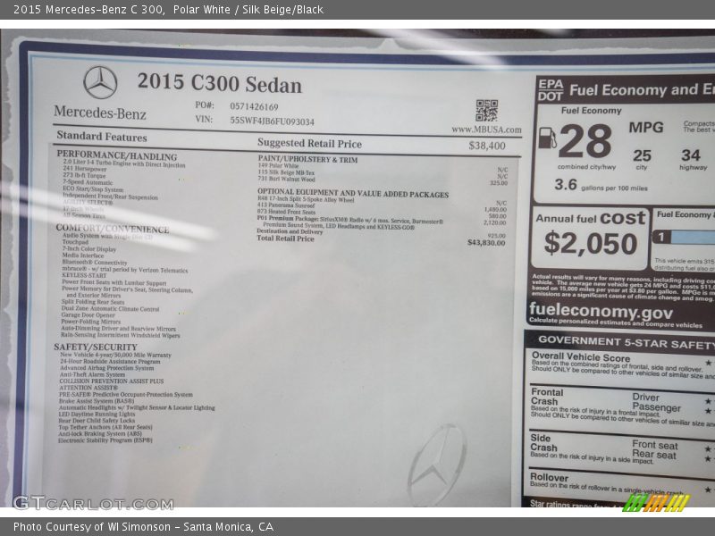 Polar White / Silk Beige/Black 2015 Mercedes-Benz C 300