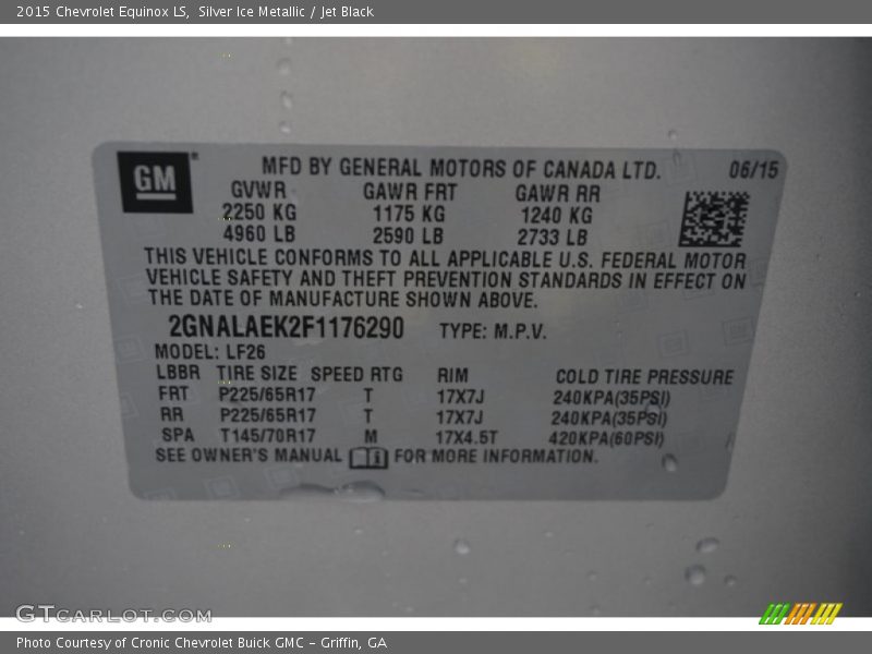 Silver Ice Metallic / Jet Black 2015 Chevrolet Equinox LS