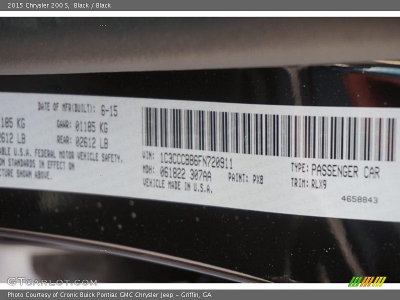 Black / Black 2015 Chrysler 200 S