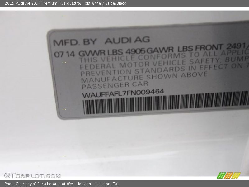 Ibis White / Beige/Black 2015 Audi A4 2.0T Premium Plus quattro