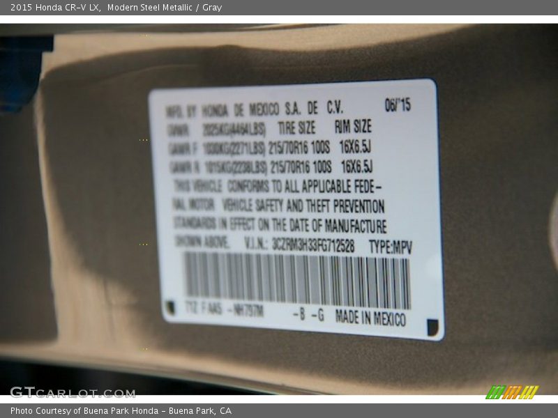 Modern Steel Metallic / Gray 2015 Honda CR-V LX