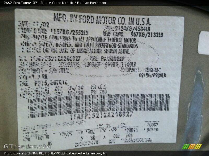 Spruce Green Metallic / Medium Parchment 2002 Ford Taurus SES