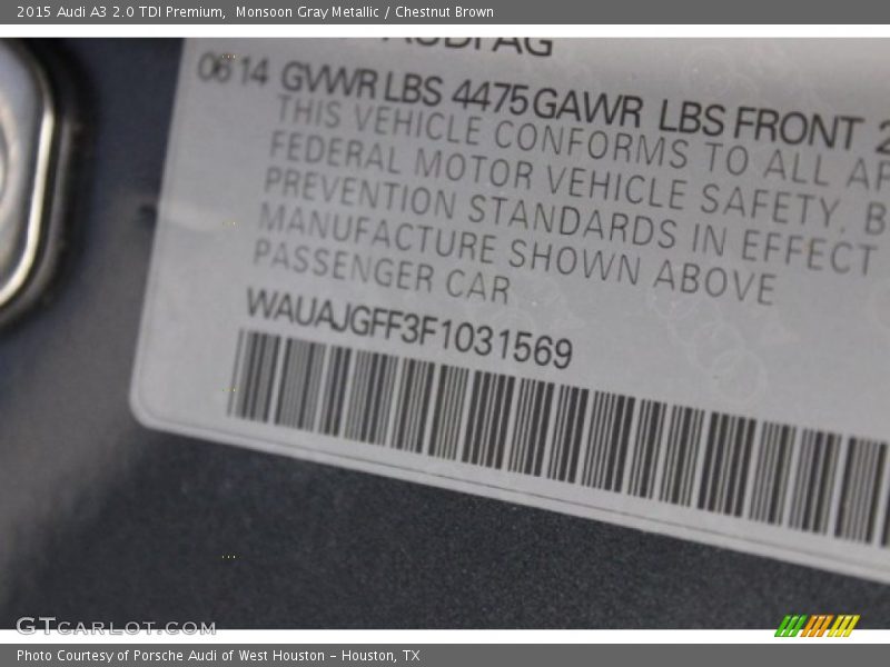 Monsoon Gray Metallic / Chestnut Brown 2015 Audi A3 2.0 TDI Premium