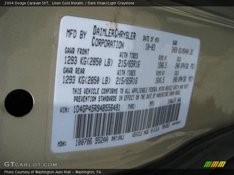 Linen Gold Metallic / Dark Khaki/Light Graystone 2004 Dodge Caravan SXT