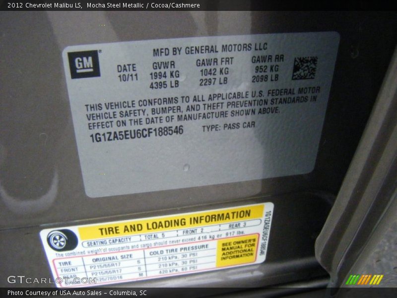 Mocha Steel Metallic / Cocoa/Cashmere 2012 Chevrolet Malibu LS