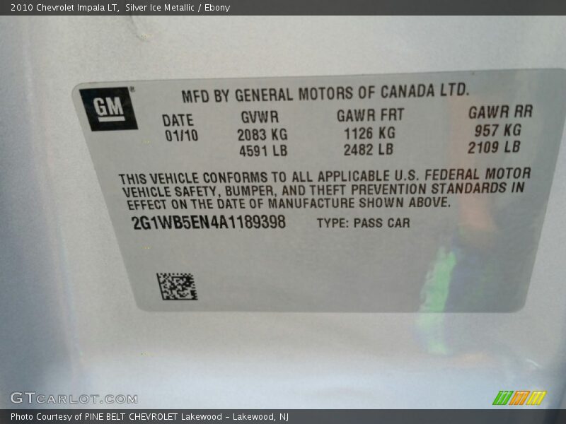 Silver Ice Metallic / Ebony 2010 Chevrolet Impala LT