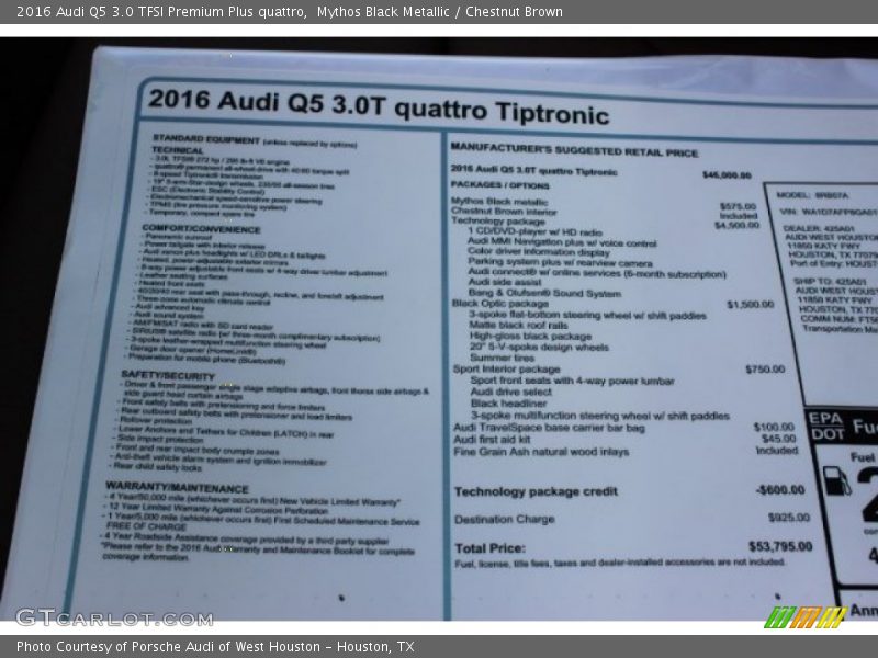 Mythos Black Metallic / Chestnut Brown 2016 Audi Q5 3.0 TFSI Premium Plus quattro