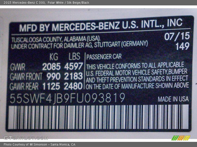Polar White / Silk Beige/Black 2015 Mercedes-Benz C 300