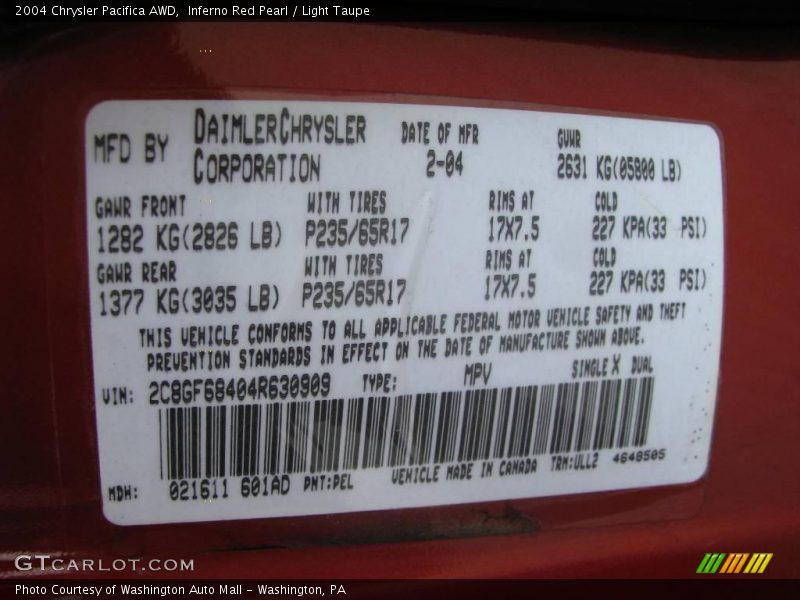 Inferno Red Pearl / Light Taupe 2004 Chrysler Pacifica AWD