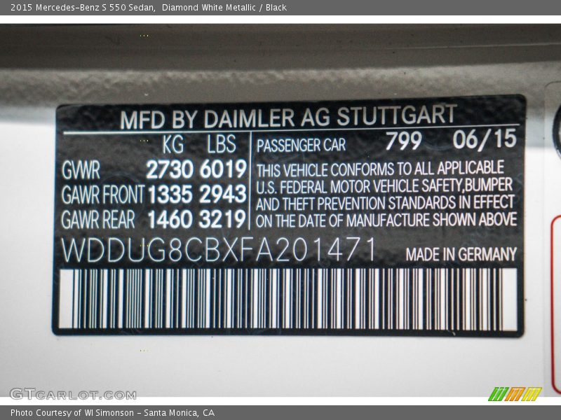 Diamond White Metallic / Black 2015 Mercedes-Benz S 550 Sedan