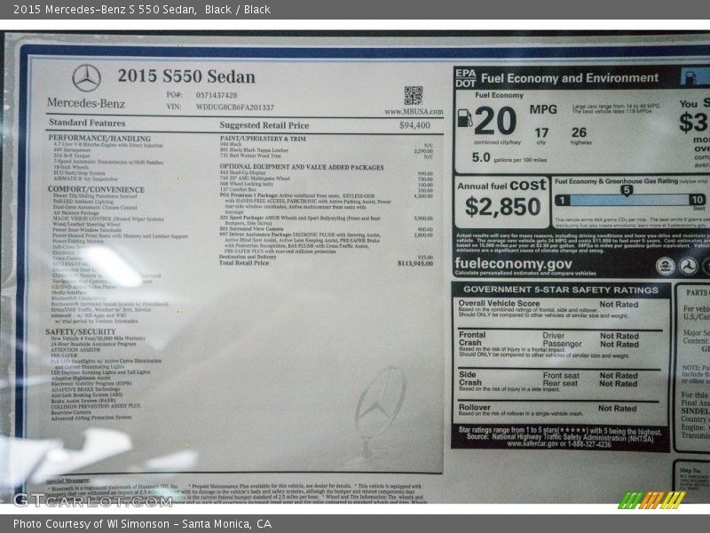 Black / Black 2015 Mercedes-Benz S 550 Sedan