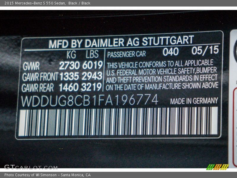 Black / Black 2015 Mercedes-Benz S 550 Sedan