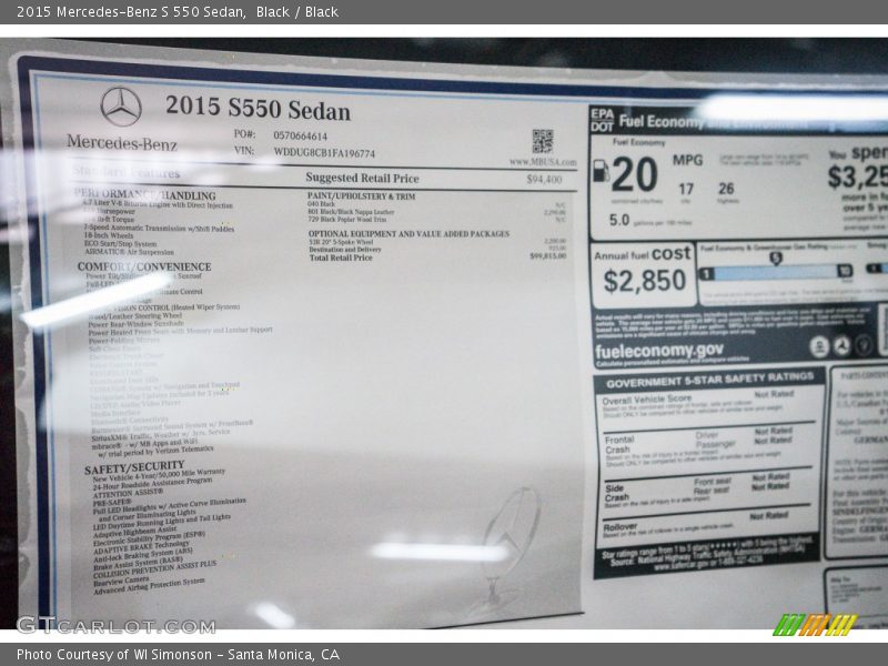 Black / Black 2015 Mercedes-Benz S 550 Sedan