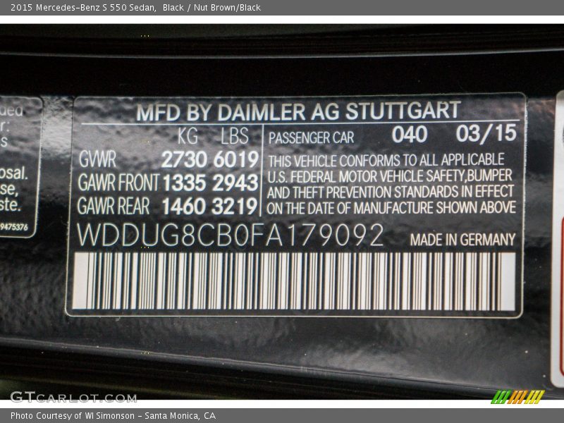 Black / Nut Brown/Black 2015 Mercedes-Benz S 550 Sedan