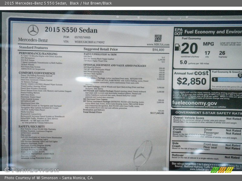 Black / Nut Brown/Black 2015 Mercedes-Benz S 550 Sedan