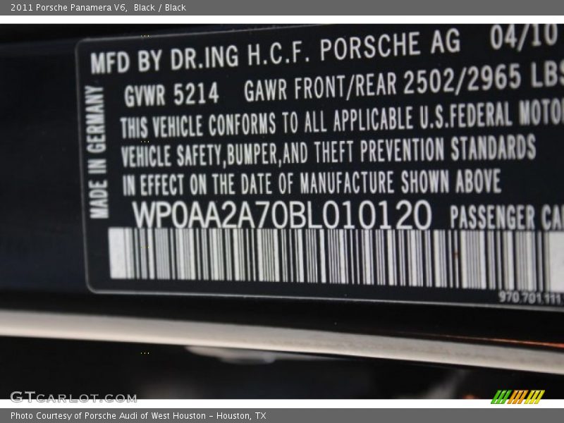 Black / Black 2011 Porsche Panamera V6