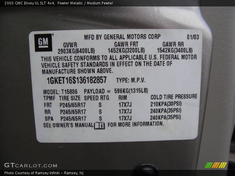 Pewter Metallic / Medium Pewter 2003 GMC Envoy XL SLT 4x4