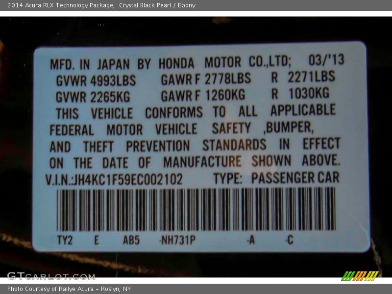 Crystal Black Pearl / Ebony 2014 Acura RLX Technology Package