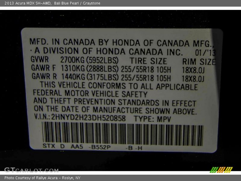 Bali Blue Pearl / Graystone 2013 Acura MDX SH-AWD