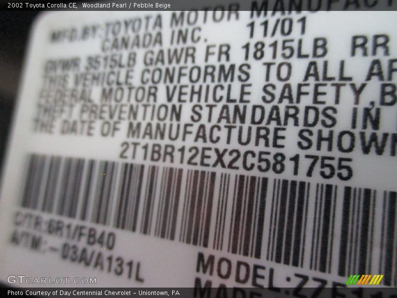 Woodland Pearl / Pebble Beige 2002 Toyota Corolla CE