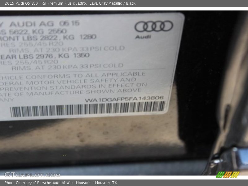 Lava Gray Metallic / Black 2015 Audi Q5 3.0 TFSI Premium Plus quattro
