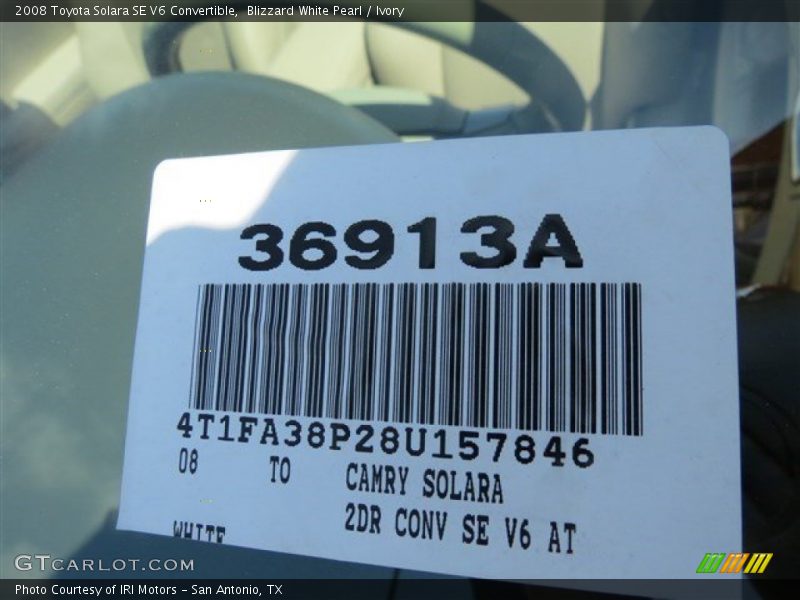 Blizzard White Pearl / Ivory 2008 Toyota Solara SE V6 Convertible