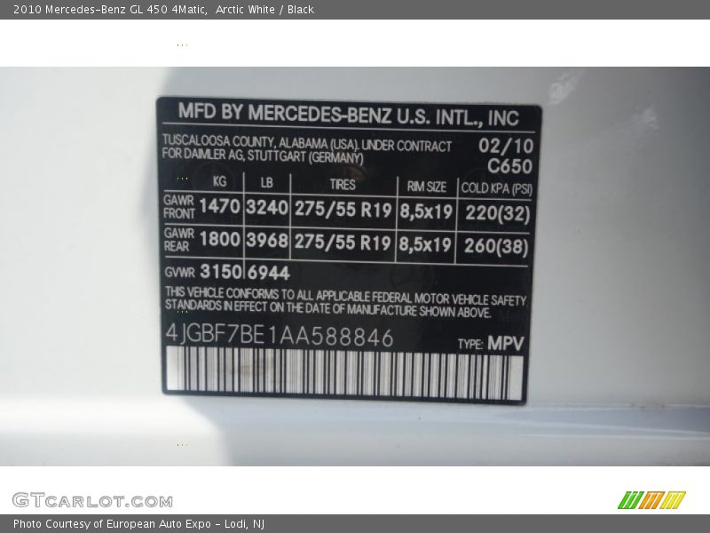 Arctic White / Black 2010 Mercedes-Benz GL 450 4Matic
