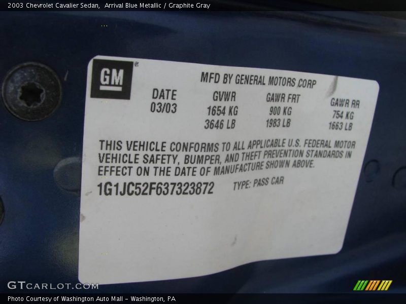 Arrival Blue Metallic / Graphite Gray 2003 Chevrolet Cavalier Sedan