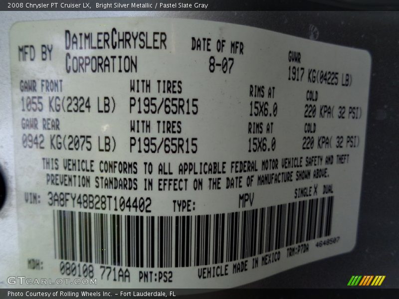 Bright Silver Metallic / Pastel Slate Gray 2008 Chrysler PT Cruiser LX