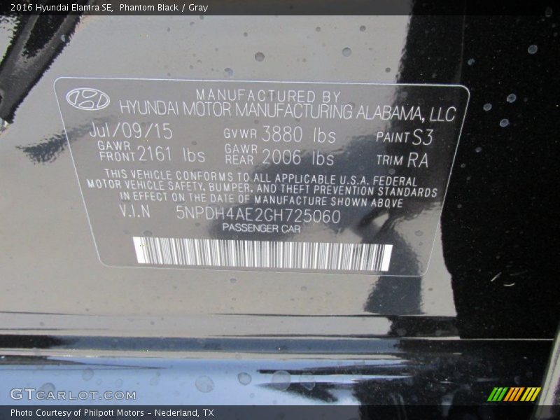 Phantom Black / Gray 2016 Hyundai Elantra SE