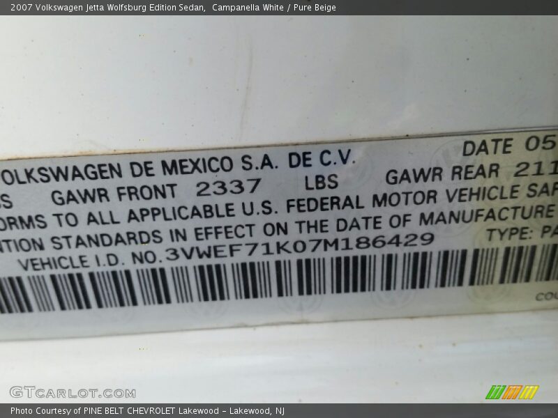 Campanella White / Pure Beige 2007 Volkswagen Jetta Wolfsburg Edition Sedan