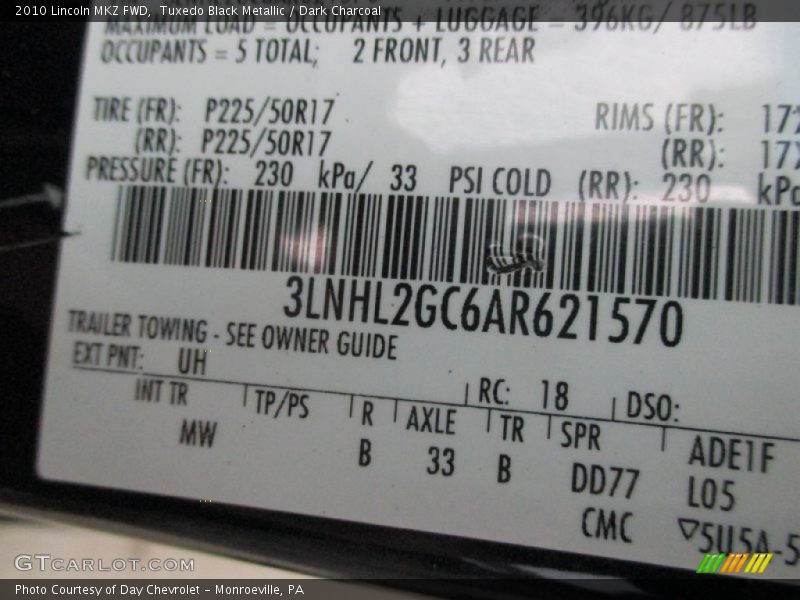 Tuxedo Black Metallic / Dark Charcoal 2010 Lincoln MKZ FWD