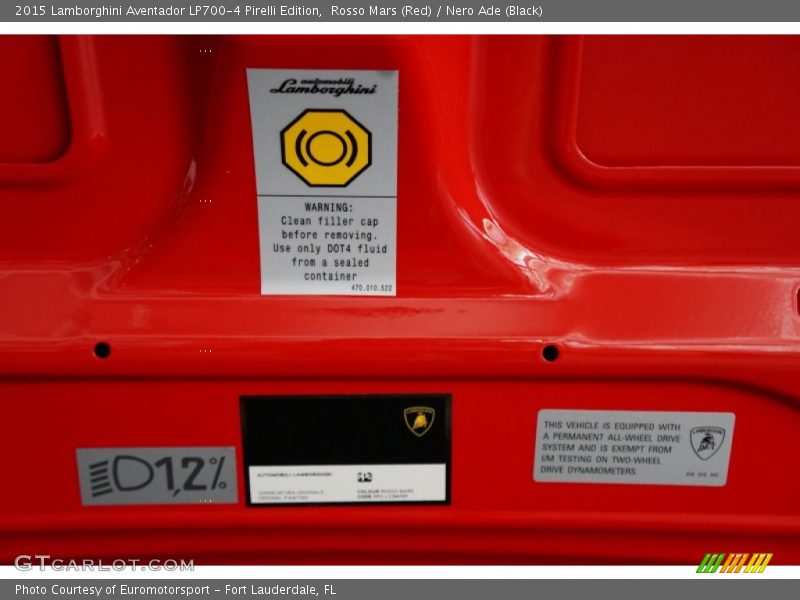 Info Tag of 2015 Aventador LP700-4 Pirelli Edition