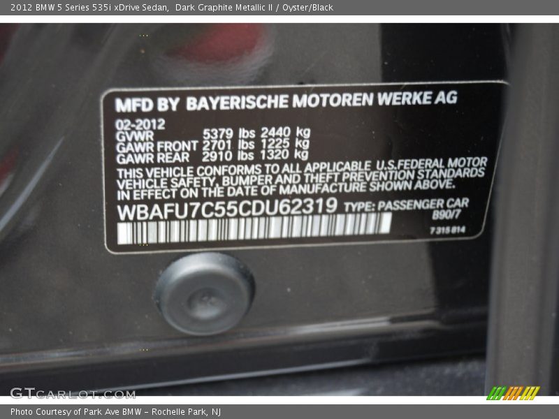 Dark Graphite Metallic II / Oyster/Black 2012 BMW 5 Series 535i xDrive Sedan
