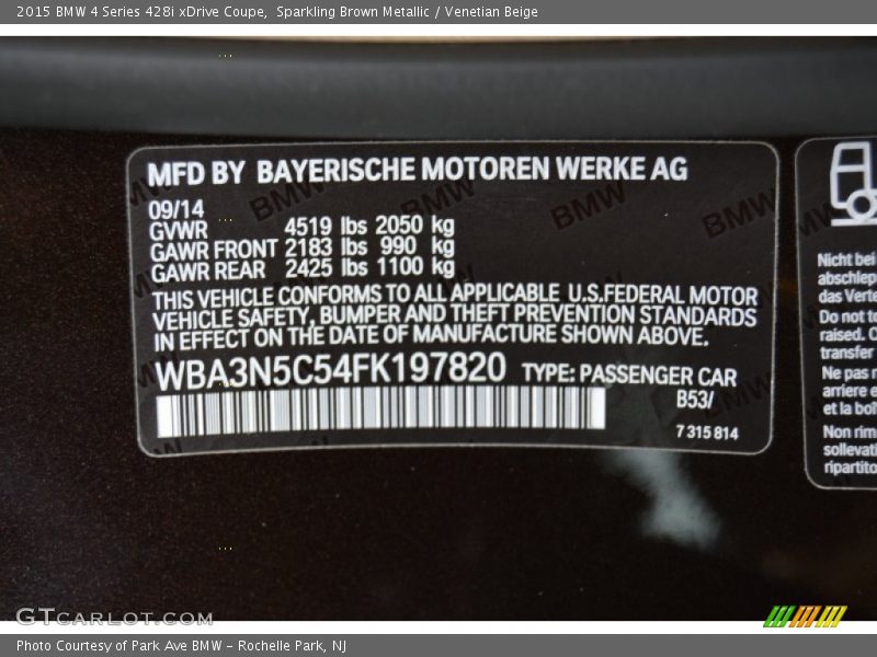 2015 4 Series 428i xDrive Coupe Sparkling Brown Metallic Color Code B53