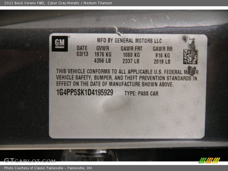 Cyber Gray Metallic / Medium Titanium 2013 Buick Verano FWD