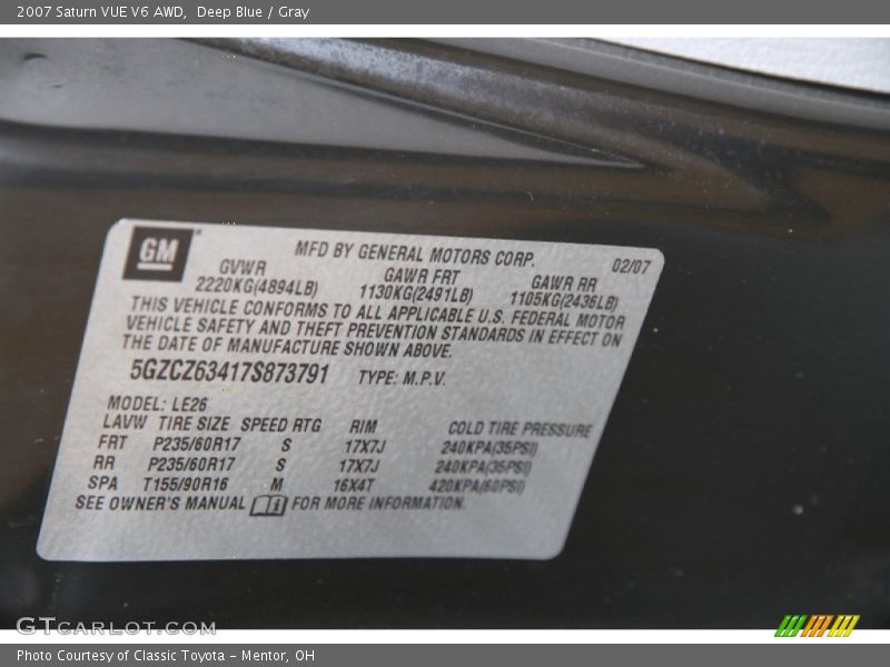 Deep Blue / Gray 2007 Saturn VUE V6 AWD