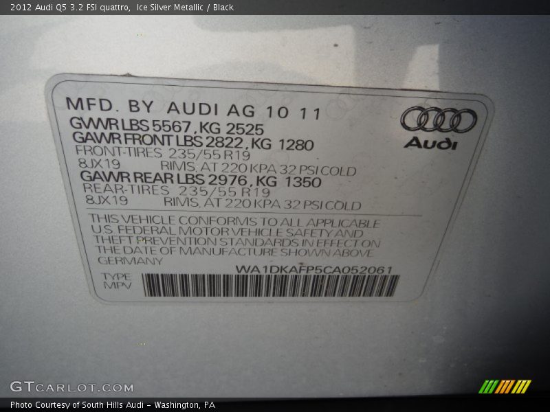 Ice Silver Metallic / Black 2012 Audi Q5 3.2 FSI quattro