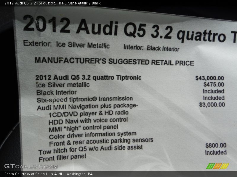 Ice Silver Metallic / Black 2012 Audi Q5 3.2 FSI quattro