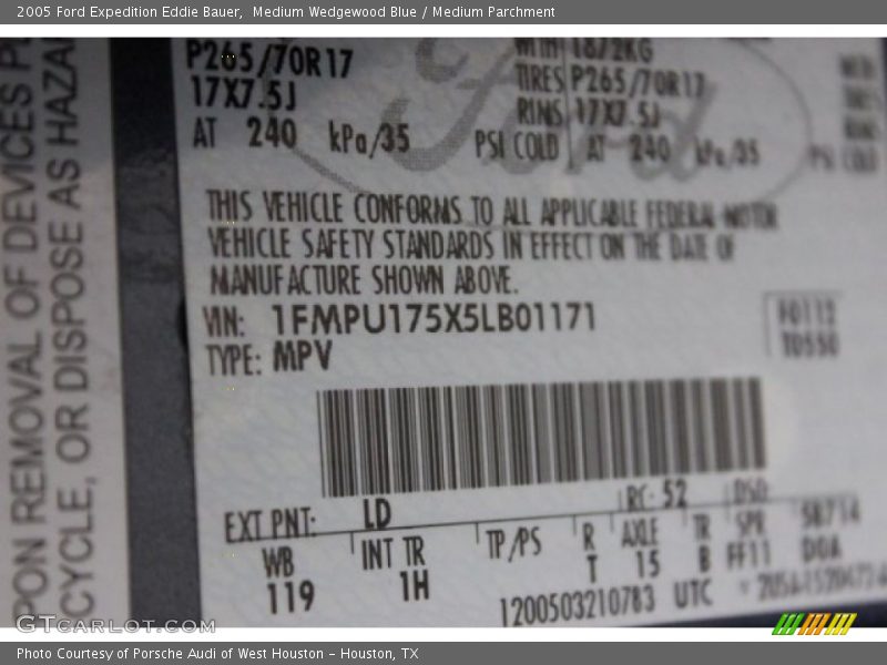 2005 Expedition Eddie Bauer Medium Wedgewood Blue Color Code LD