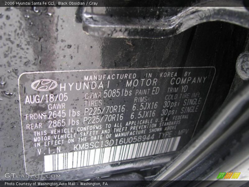 Black Obsidian / Gray 2006 Hyundai Santa Fe GLS