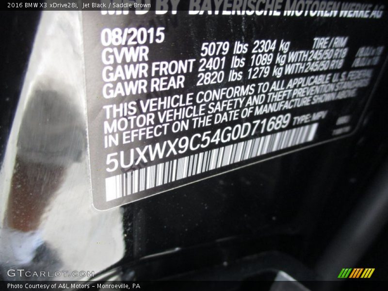 Jet Black / Saddle Brown 2016 BMW X3 xDrive28i