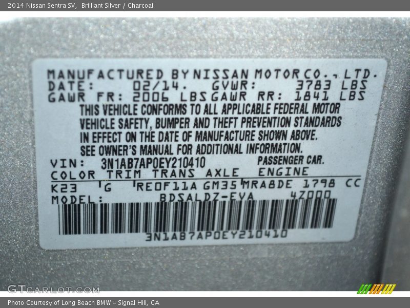 Brilliant Silver / Charcoal 2014 Nissan Sentra SV