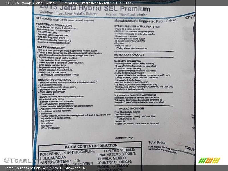 Frost Silver Metallic / Titan Black 2013 Volkswagen Jetta Hybrid SEL Premium