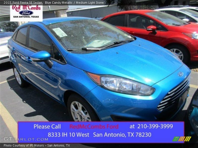 Blue Candy Metallic / Medium Light Stone 2015 Ford Fiesta SE Sedan
