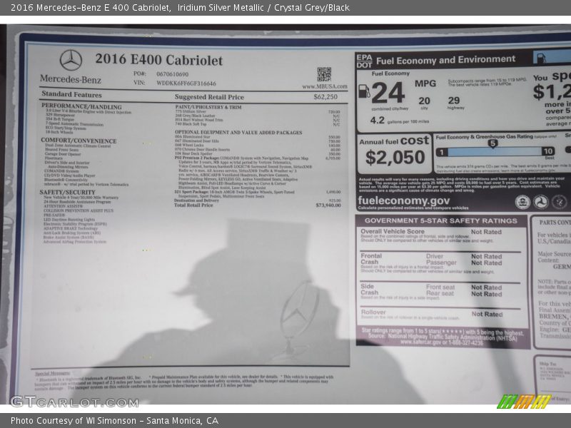  2016 E 400 Cabriolet Window Sticker