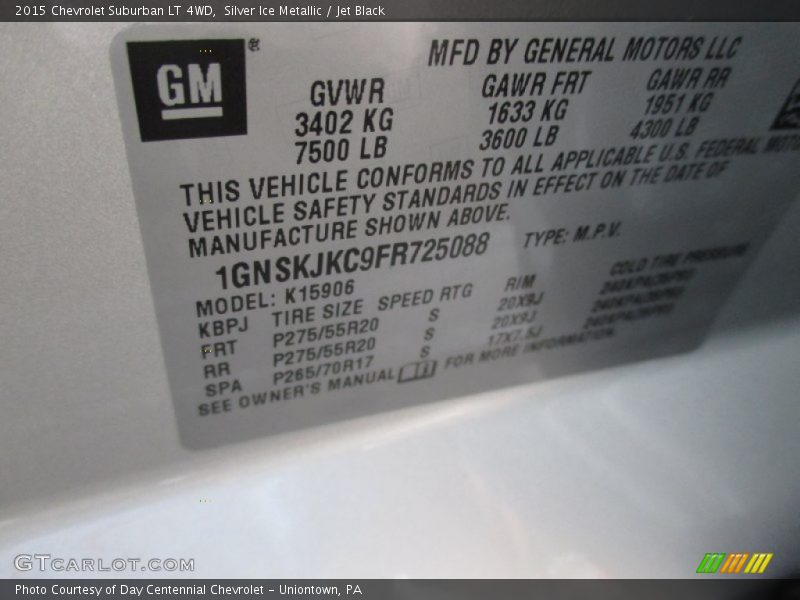 Silver Ice Metallic / Jet Black 2015 Chevrolet Suburban LT 4WD