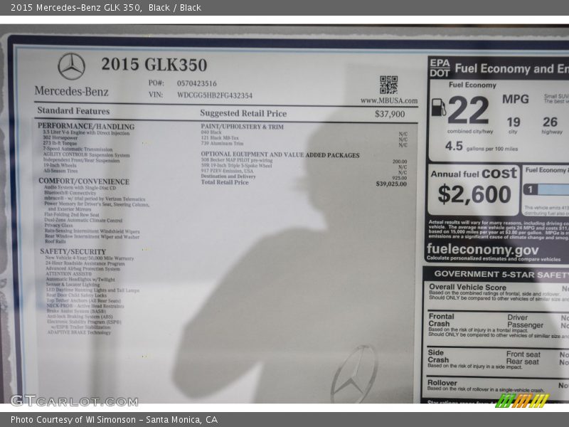 Black / Black 2015 Mercedes-Benz GLK 350