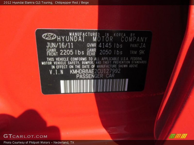 Chilipepper Red / Beige 2012 Hyundai Elantra GLS Touring