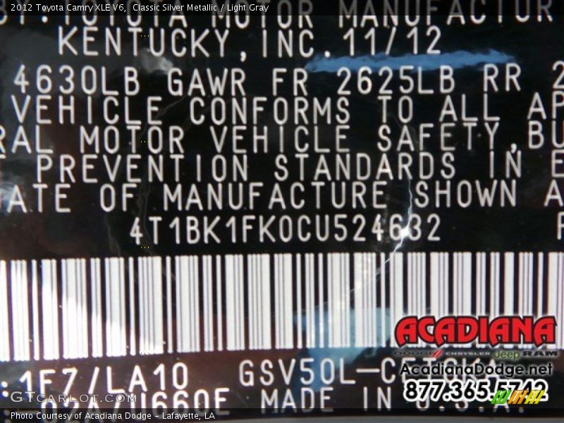 Classic Silver Metallic / Light Gray 2012 Toyota Camry XLE V6